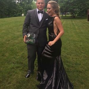 ALL BLACK SEQUINED JOVANI PROM DRESS